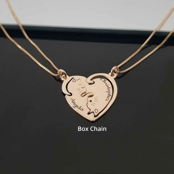 Ying Yang Cats Couple Necklace, Personalized Name Necklace For Two, Couples' Name Necklace, Best Friend Necklace Set, Couples Necklace Set