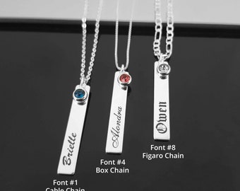 Vertical Bar Name Necklace With Birthstone Vertical Bar Necklace