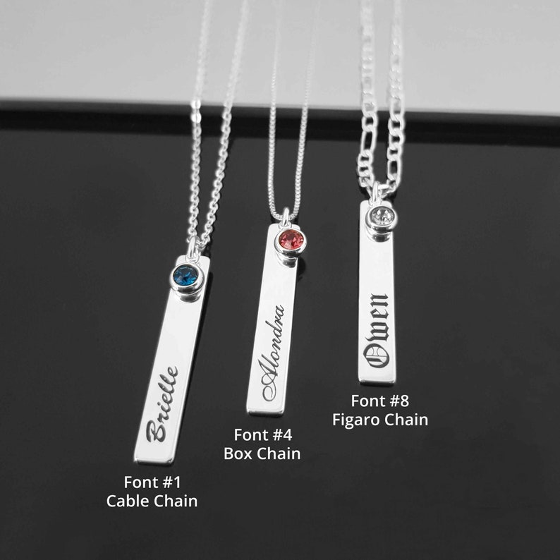 Vertical Bar Name Necklace With Birthstone Vertical Bar Etsy