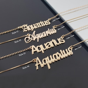 Aquarius Necklace With 4 Font Styles, Aquarius Zodiac Sign Necklace, Aquarius Horoscope Necklace, Astrology Aquarius Birthday Gift Idea
