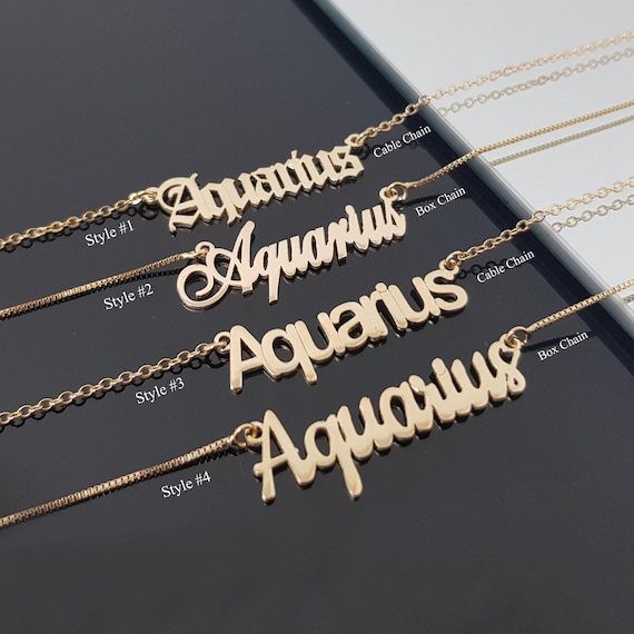 Aquarius Necklace With 4 Font Styles, Aquarius Zodiac Sign Necklace, Aquarius Horoscope Necklace, Astrology Aquarius Birthday Gift Idea