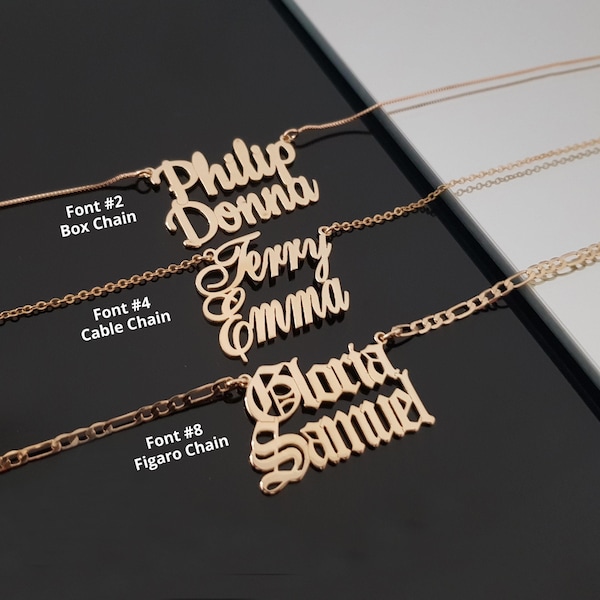 Personalized Double Name Necklace, Sterling Silver or Gold Plated