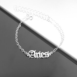 Aries Bracelet, Aries Zodiac Sign Bracelet, Aries Horoscope Bracelet, Aries Old English Font Bracelet, Aries Birthday Gift, Aries Gift image 2