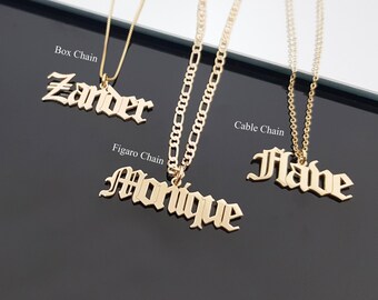 Gothic Old English Name Necklace, Personalized Gothic Style