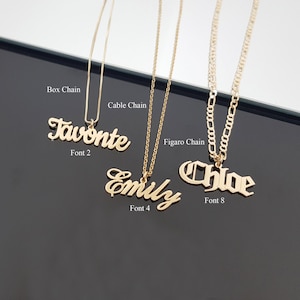 Personalized Name Necklace, Any Name/Word 15 Font Styles Pendant, Customized English Nameplate, Personalized Gift, Cable Box Or Figaro