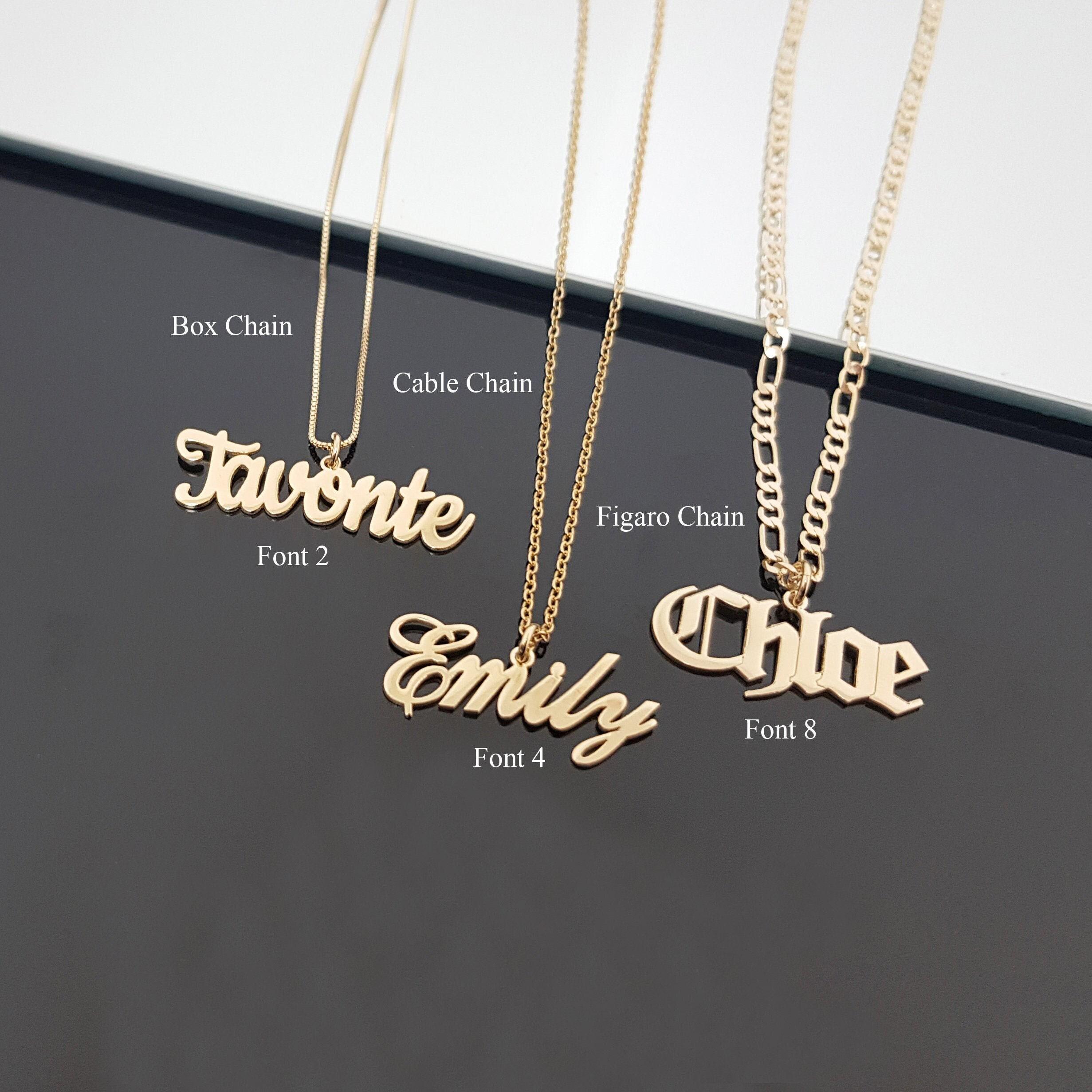 Personalized Name Necklace, Any Name/Word 15 Font Styles Pendant, Customized English Nameplate, Personalized Gift, Cable Box Or Figaro