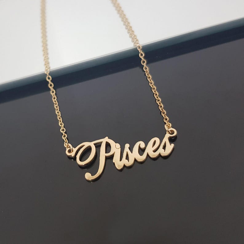 Pisces Necklace With 4 Font Styles, Pisces Zodiac Sign Necklace, Pisces Horoscope Necklace, Pisces Birthday Gift, Pisces Astrology Gift Jewe imagen 6