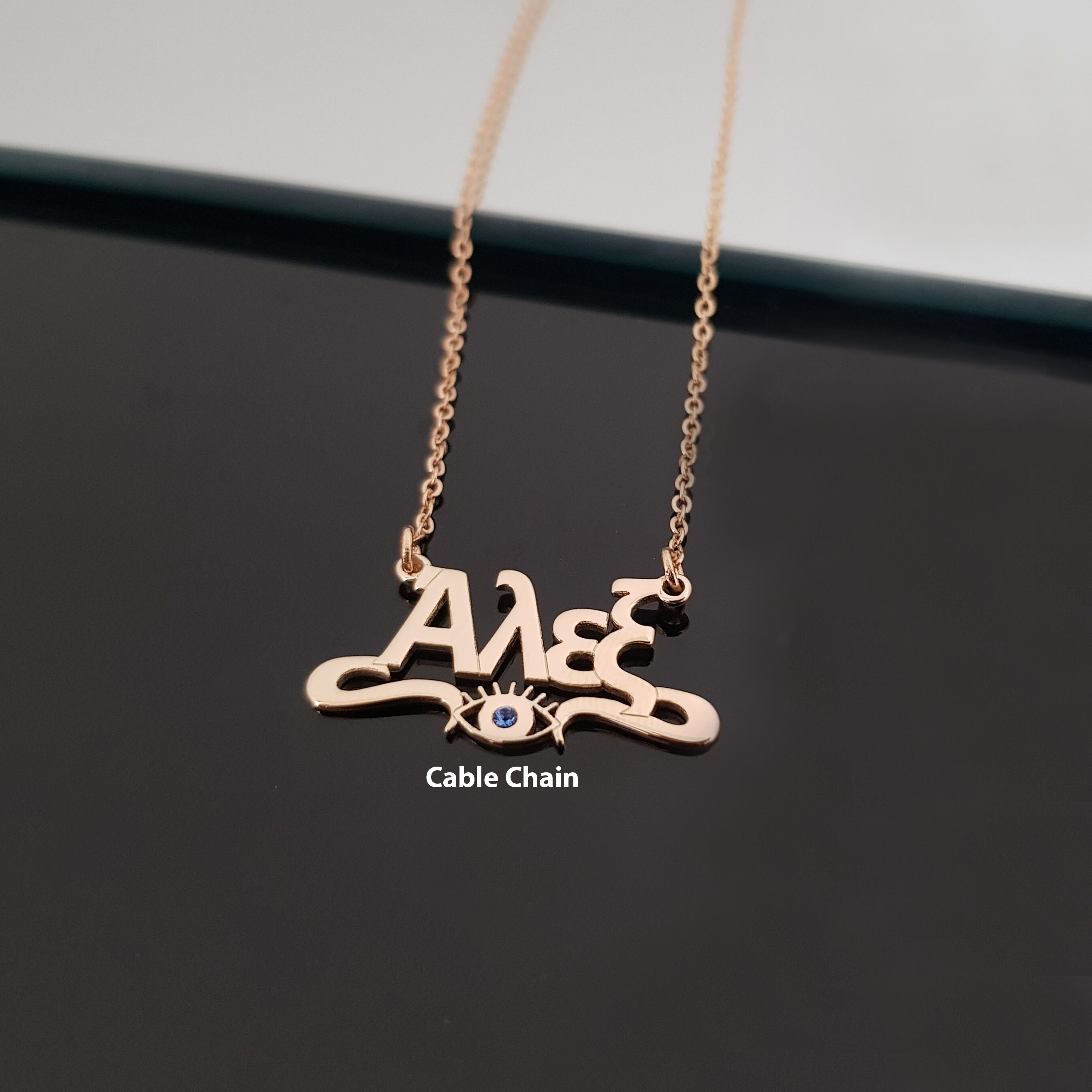 Greek Name Necklace Custom Evil Eye 