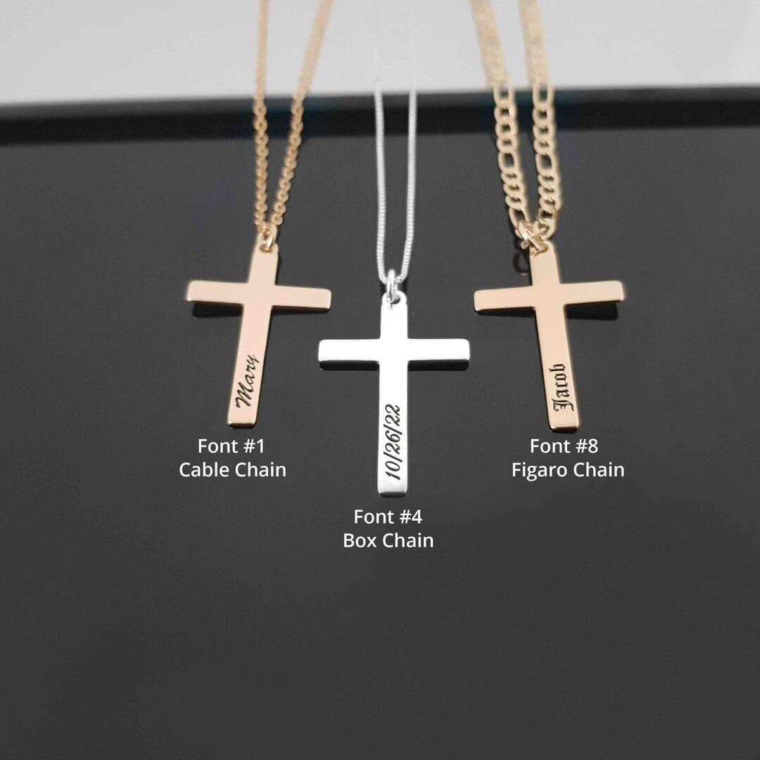 Engraved Cross Necklace With Name, Cross Name Necklace, Personalized