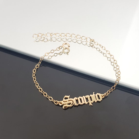 Scorpio Bracelet, Scorpio Zodiac Sign Bracelet, Scorpio Horoscope Bracelet, Scorpio Old English Font Bracelet, Scorpio Birthday Gift Ideas