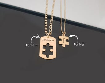 Matching necklaces for couples, Two Necklaces Set, Matching Necklaces, Puzzle Necklace Set for 2, Long Distance Relationship Gift