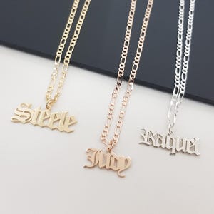 Gothic Name Necklace With Figaro Chain, Custom Gothic Font Style Necklace, Gothic Name Necklace, Customize Any English Name - Gothic Gift