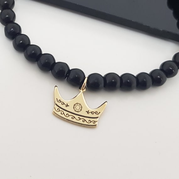 Mens King Crown Beaded Bracelet Crown Bracelet Lava Beaded
