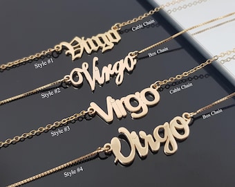 Ketting met het sterrenbeeld Maagd en 4 letterstijlen, ketting met het sterrenbeeld Maagd, horoscoopketting voor Maagd, astrologisch verjaardagscadeau-idee voor Maagd, cadeau met het sterrenbeeld Maagd