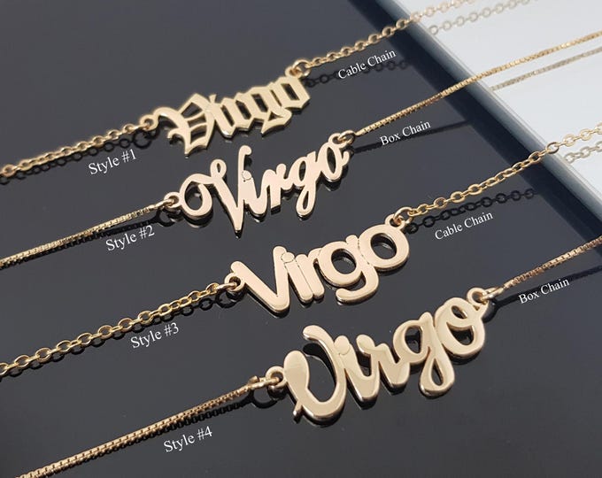 Virgo Necklace With 4 Font Styles, Virgo Zodiac Sign Necklace, Virgo Horoscope Necklace, Astrology Virgo Birthday Gift Idea, Virgo Star Gift