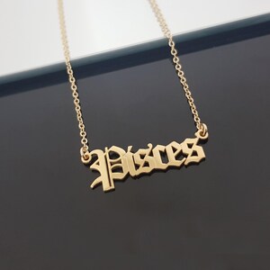 Pisces Necklace With 4 Font Styles, Pisces Zodiac Sign Necklace, Pisces Horoscope Necklace, Pisces Birthday Gift, Pisces Astrology Gift Jewe imagen 5