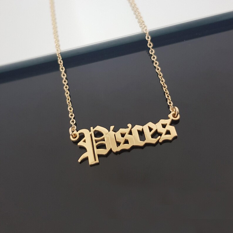 Pisces Necklace With 4 Font Styles, Pisces Zodiac Sign Necklace, Pisces Horoscope Necklace, Pisces Birthday Gift, Pisces Astrology Gift Jewe imagen 5