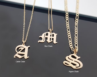 Personalized Old English Initial Necklace, Personalized Letter Necklace, Initial Necklace, Customized Gothic Initial Letter Necklace Gift