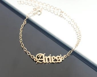 Pulseira de Áries, Pulseira do Signo de Áries, Pulseira do Horóscopo de Áries, Pulseira de Áries com Fonte em Inglês Antigo, Presente de Aniversário para Áries, Presente para Áries