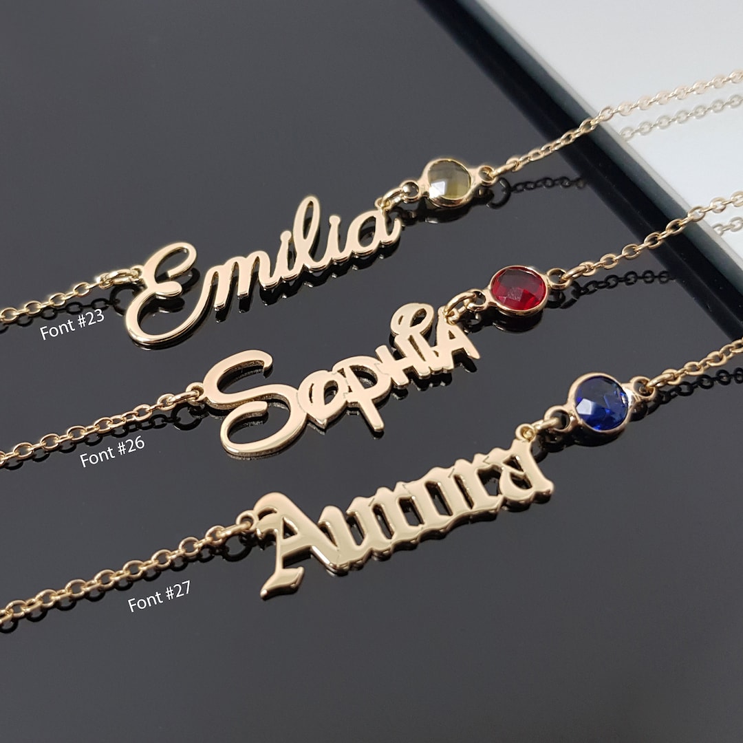 Personalized Name Plate Necklace With Birthstone, Birthstone Nameplate, Name Necklace for