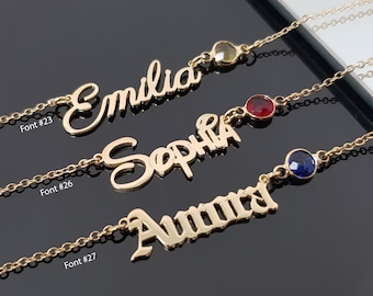 Personalized Name Plate Necklace With Birthstone, Birthstone Nameplate, Name Necklace For Children, Little Girl Name Necklace, Birthday Gift