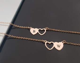 Two Sisters Necklace Heart Shape Set of 2, Best Friend Necklace Set, Big Sis Lil Sis Necklace, Sorority Sister Gift, Gift Mother to Daugther