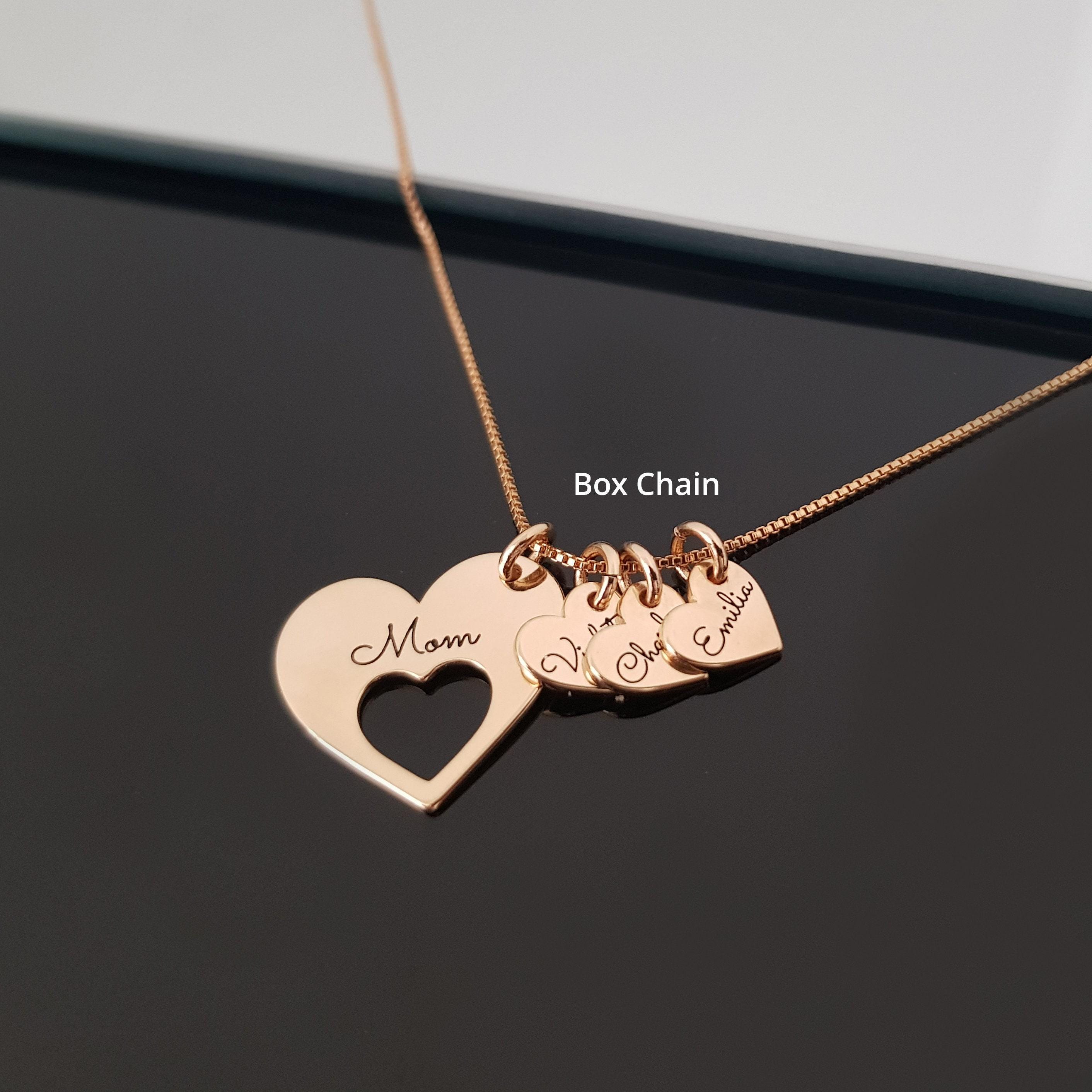 Name Necklace For Mom, Personalized Necklace With Kids Names, Engraved Hearts Necklace With Multiple Names, Necklace For Mom With Kids Names