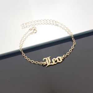 Lejonarmband, Lejonets stjärnteckenarmband, Lejonets horoskoparmband, Lejonets gammalengelska typsnittarmband, Lejonets födelsedagspresent, Lejonpresent bild 1