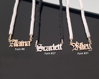 Old English Name Necklace, Name Necklace with Beads, Personalized Old English Nameplate, Custom Old English Jewelry, Gothic Font Name Jewelr