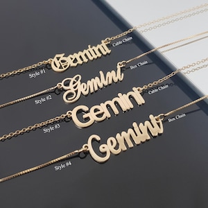Gemini Necklace With 4 Font Styles, Gemini Zodiac Sign Necklace, Gemini Horoscope Necklace, Astrology Gemini Birthday Gift Idea, Gemini Star