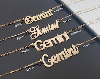 Collier Gémeaux avec 4 styles de polices de caractères, collier signe du zodiaque Gémeaux, collier horoscope Gémeaux, idée cadeau d'anniversaire astrologie Gémeaux, étoile Gémeaux