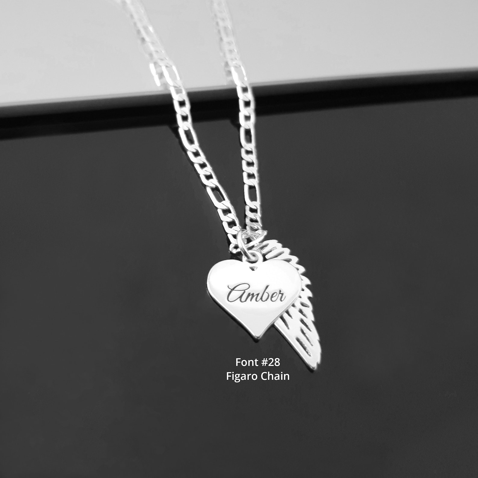 Heart Name Necklace With Wings Angel Wings Necklace Memorial Etsy