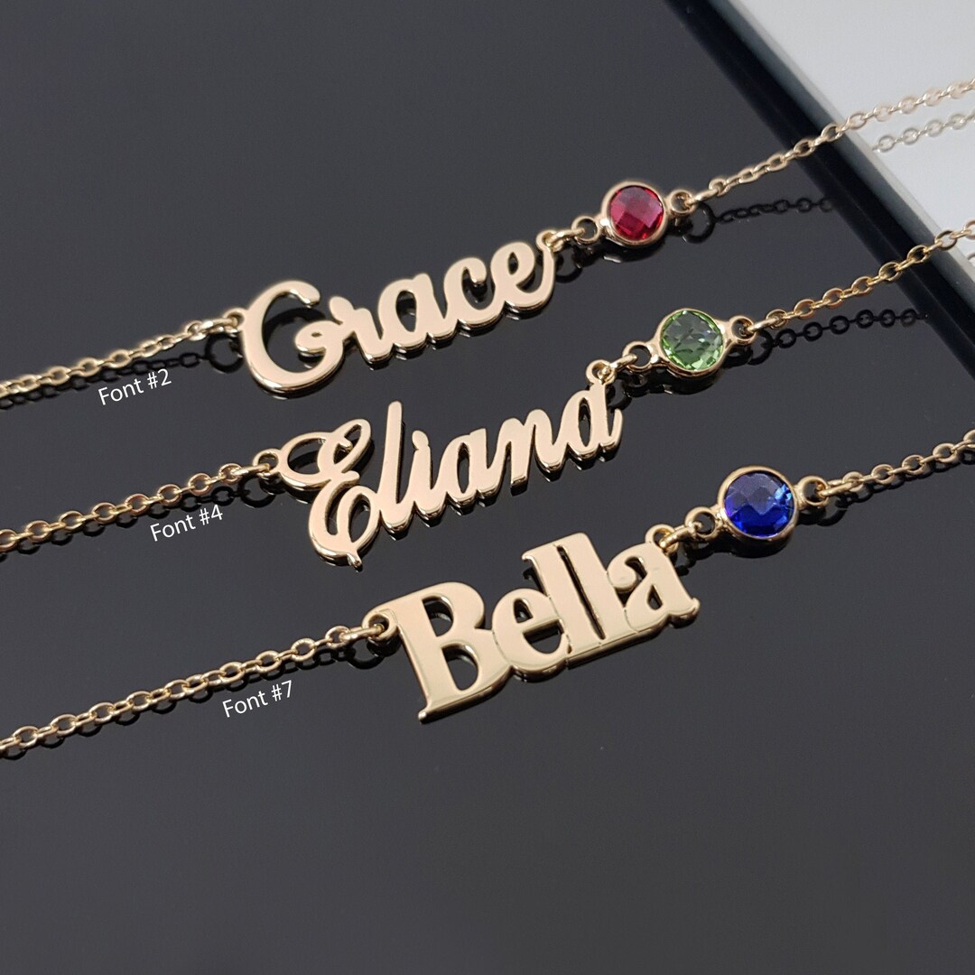 Custom Name Necklace With Birthstone Nameplate With Birth Stone Children Name Necklace Little