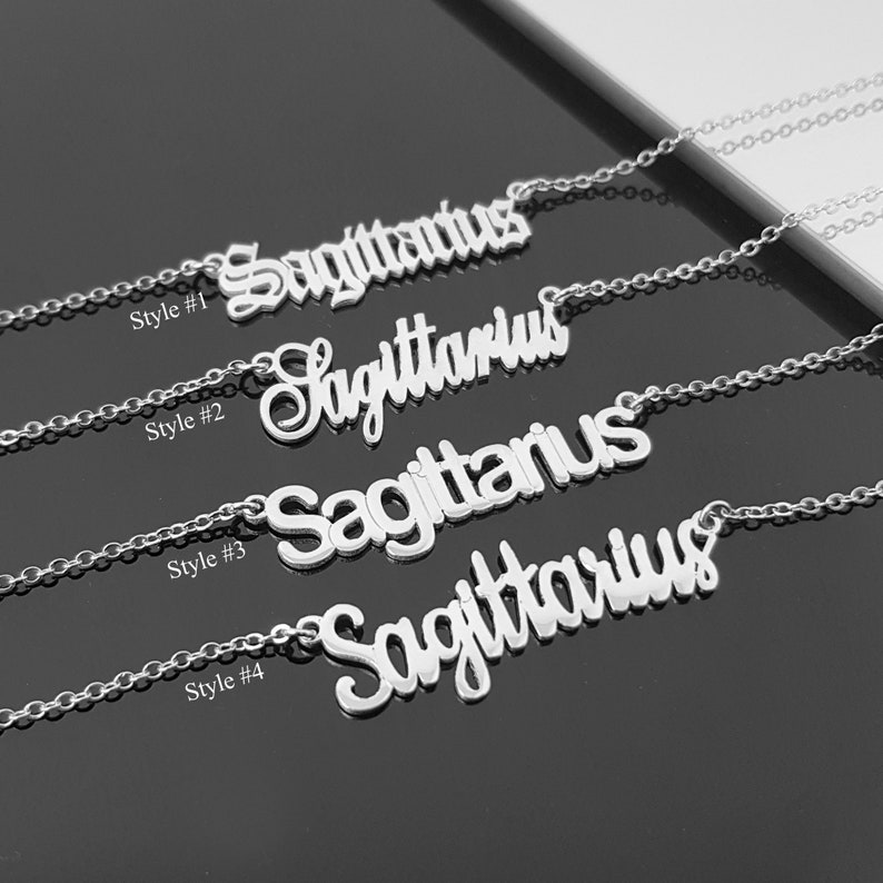 Sagittarius Necklace With 4 Font Styles, Sagittarius Zodiac Sign Necklace, Sagittarius Horoscope Necklace, Astrology Sagittarius Birthday image 2