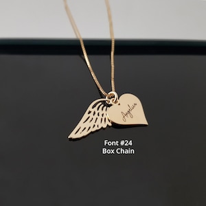 Colar com Nome em Formato de Coração e Asas, Colar com Asas de Anjo, Colar Memorial com Asas, Presente de Lembrança, Presente Personalizado para Luto, Colar de Anjo