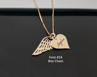 Heart Name Necklace with Wings, Angel Wings Necklace, Memorial Wing Necklace, Remembrance Gifts, Personalized Grieving Gift, Angel Necklace