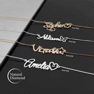 Diamond Name Necklace, Name Necklace with Natural Diamond, Little Girl Name Necklace, Script Name plate, Dainty Name Pendant, Name Jewelry