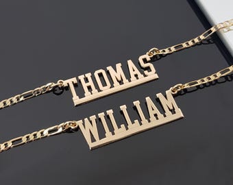 Custom Name Necklace For Men With Figaro Chain, Customize Name Plate Necklace, Necklace For Men, Gift Gor Men, Necklace For Husband