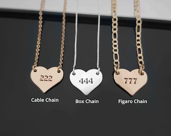 Numeri angelici personalizzati, collana con numero angelico a forma di cuore, collana con numeri angelici personalizzati, collana con il tuo numero fortunato, delicato regalo con numero angelico