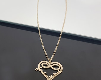 Custom 2 Name Necklace, Custom Heart Necklace, Personalized Couple Necklace, Couple Infinity Name Necklace, Valentines Day Necklace For Her