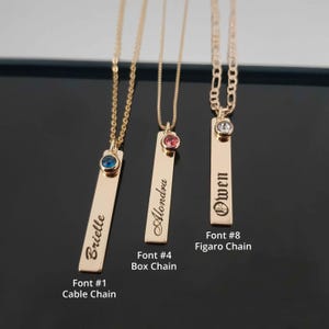 Vertical Bar Name Necklace With Birthstone, Vertical Bar Necklace Personalized, Birthstone Bar Name Necklace, Custom Engraved Bar Necklace