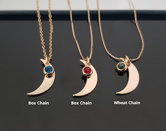 Colar com Pingente de Lua e Pedra de Nascimento, Colar Lua Crescente, Colar com Pedra de Nascimento da Lua, Joias de Lua para Mulheres, Colar Meia Lua, Presente de Aniversário
