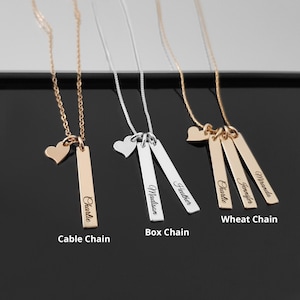 Collar con nombre para mamá, collar personalizado con nombres de niños, collar de barra vertical dorado, collar de barra vertical grabado con varios nombres