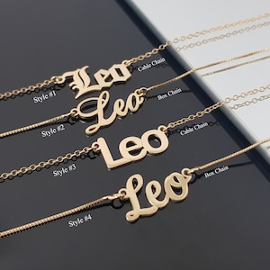 Naszyjnik Leo z 4 stylami czcionek, naszyjnik ze znakiem zodiaku Leo, naszyjnik z horoskopem Leo, pomysł na prezent urodzinowy astrologiczny Leo, wisiorek gwiazda Leo Jewelr