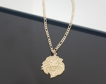 Sterling Silver Gold Plated Lion Head Pendant Necklace, 25*32mm
