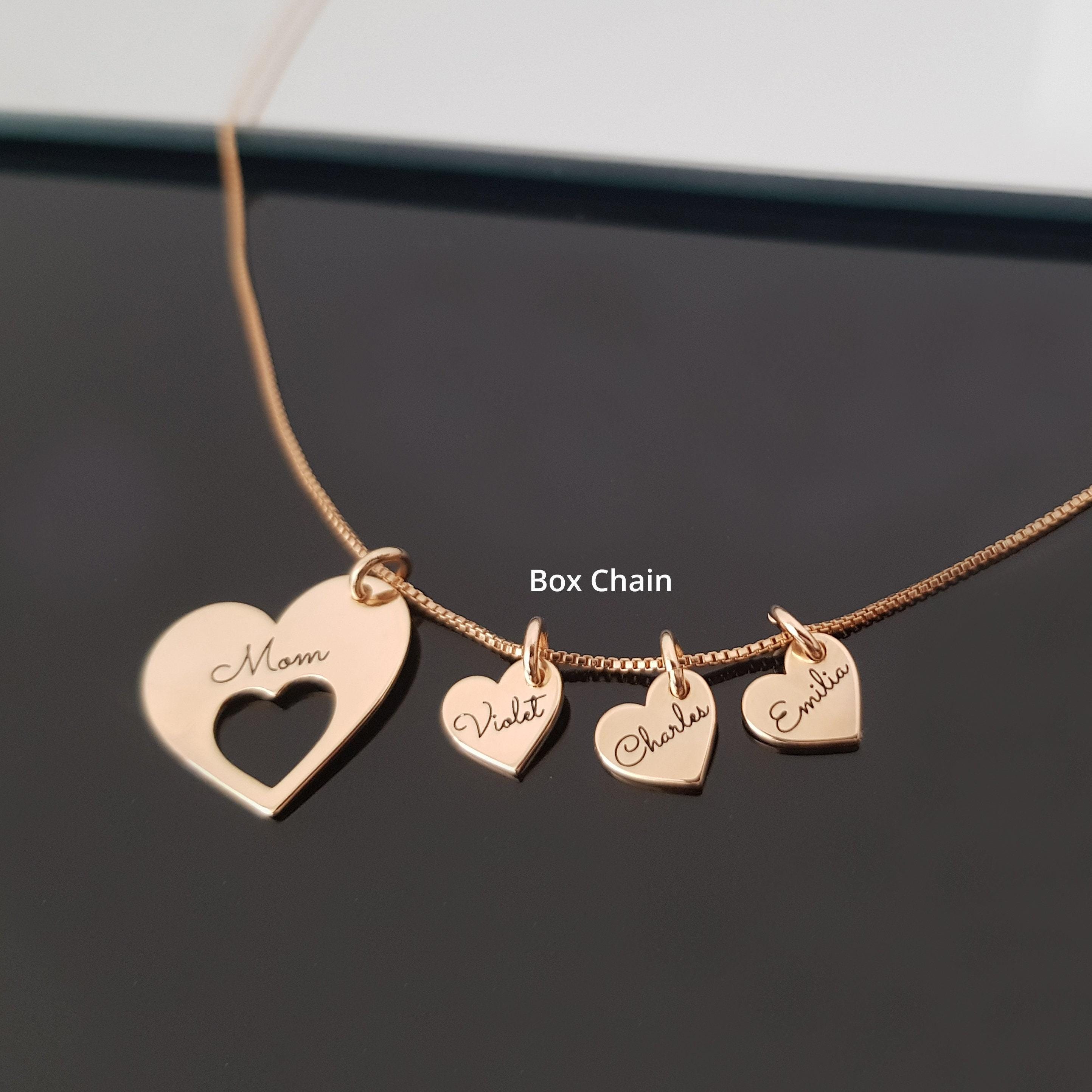 Name Necklace For Mom, Personalized Necklace With Kids Names, Engraved Hearts Necklace With Multiple Names, Necklace For Mom With Kids Names