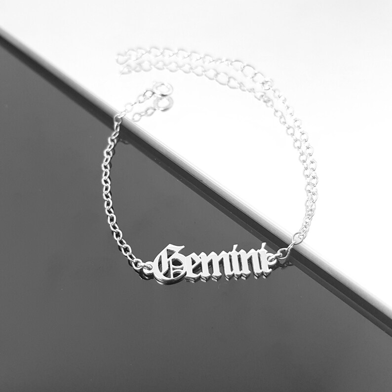 Gemini Bracelet, Gemini Zodiac Sign Bracelet, Gemini Horoscope Bracelet, Gemini Old English Font Bracelet, Gemini Birthday Gift, Gemini Gift image 2