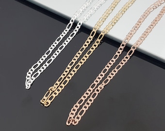Sterling Silver Figaro Chain Necklace For Woman/ Men 1mm*3mm,  16" 18" 20" 22" 24" 26" 28" 30" Made In Italy, Replacement Chain For Necklace