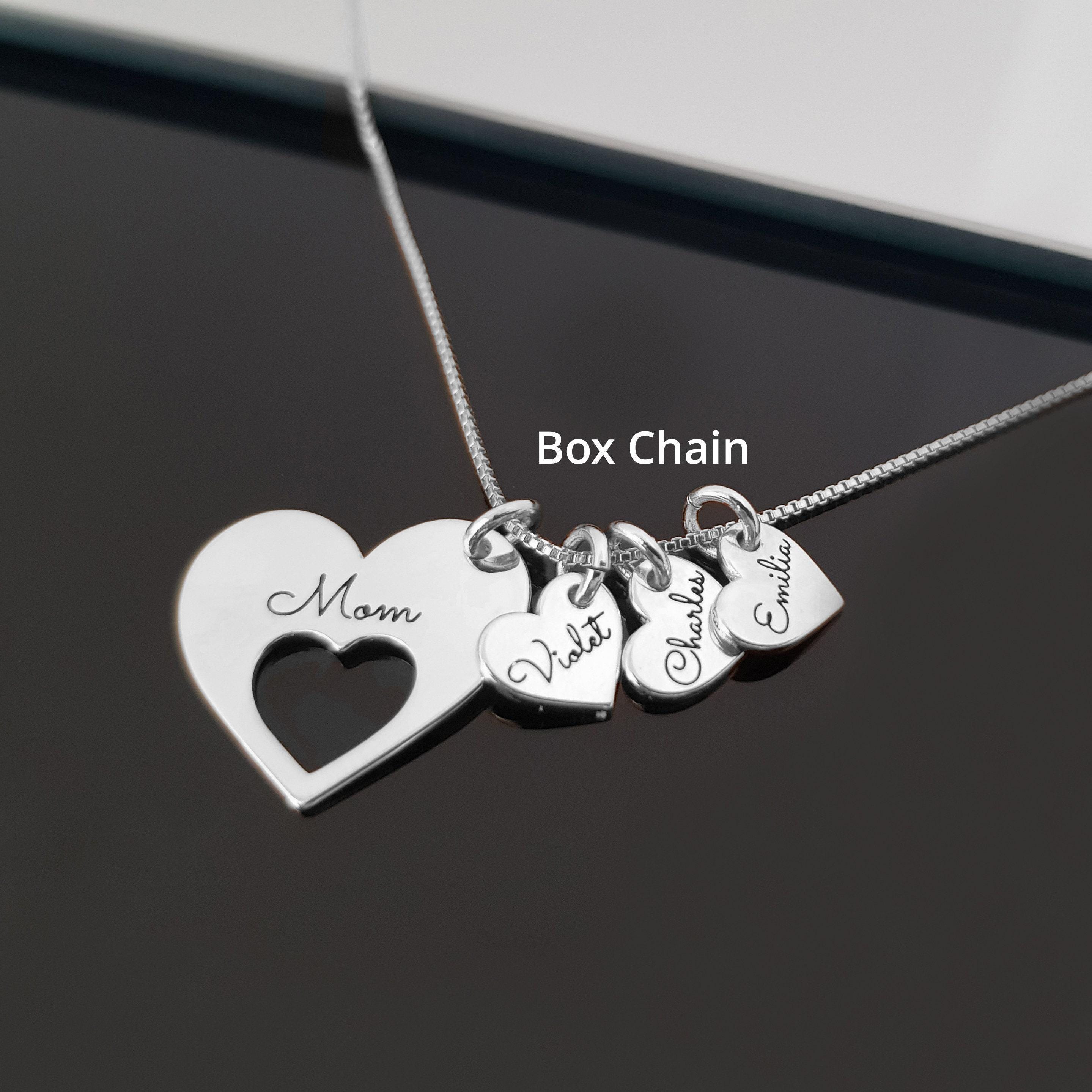 Name Necklace For Mom, Personalized Necklace With Kids Names, Engraved Hearts Necklace With Multiple Names, Necklace For Mom With Kids Names