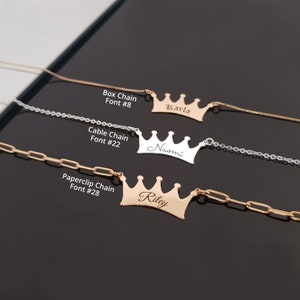 Name Necklace With Crown, Personalized Name plate Necklace, Customize Name Necklace With Any Name, Gift for Her, Personalized Women&#39;s Gift
